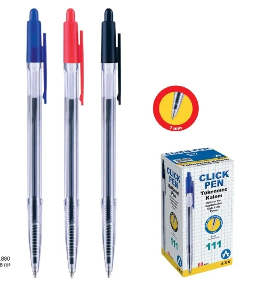 კალამი ბურთულიანი ღილაკით ARK111 გამჭირვალე შავი 1,0მმ ARK111-BK