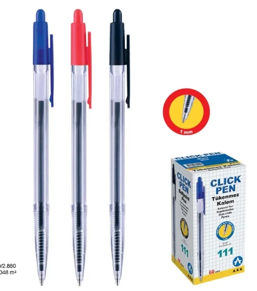 კალამი ბურთულიანი ღილაკით ARK111 გამჭირვალე ლურჯი 1,0მმ ARK111-BU