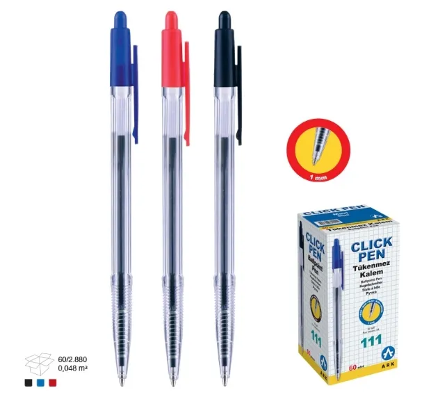 კალამი ბურთულიანი ღილაკით ARK111 გამჭირვალე წითელი 1,0მმ ARK111-RD