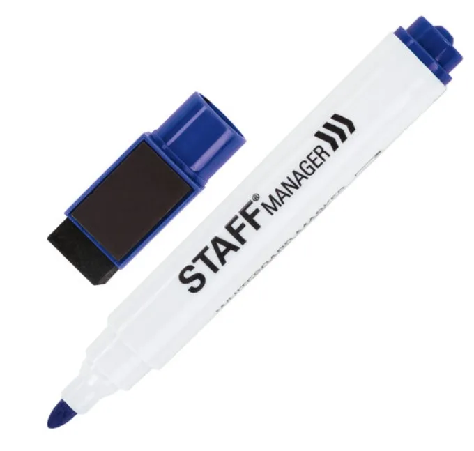 მარკერი დაფის საშლელით 3მმ STAFF ლურჯი 152004 152004