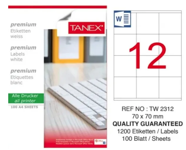 ლეიბლი TANEX 012 ნაჭერი;70*70 TW2312 კუთხოვანი TW2312