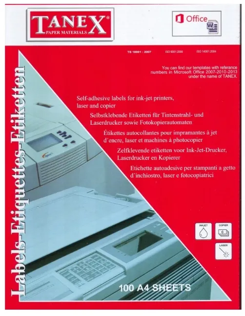 ლეიბლი TANEX 036 ნაჭერი; 52,5 * 33 TW2035 კუთხოვანი (X) TW2035