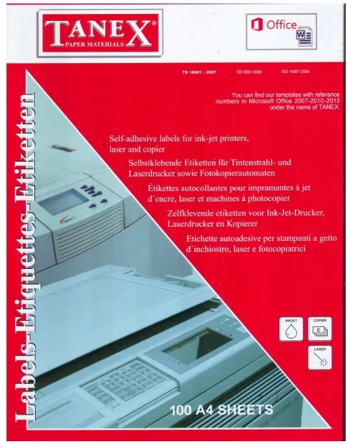 ლეიბლი TANEX 024 ნაჭერი; 70 * 37,125 TW2037 კუთხოვანი TW2037