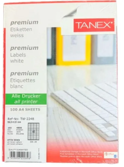 ლეიბლი TANEX 048 ნაჭერი; 52,5 *23 TW2248 კუთხოვანი TW2248