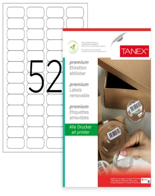 ლეიბლი TANEX 052 ნაჭერი; 46,4 * 21,2 TW2052 მომრგვალებული (X) TW2052